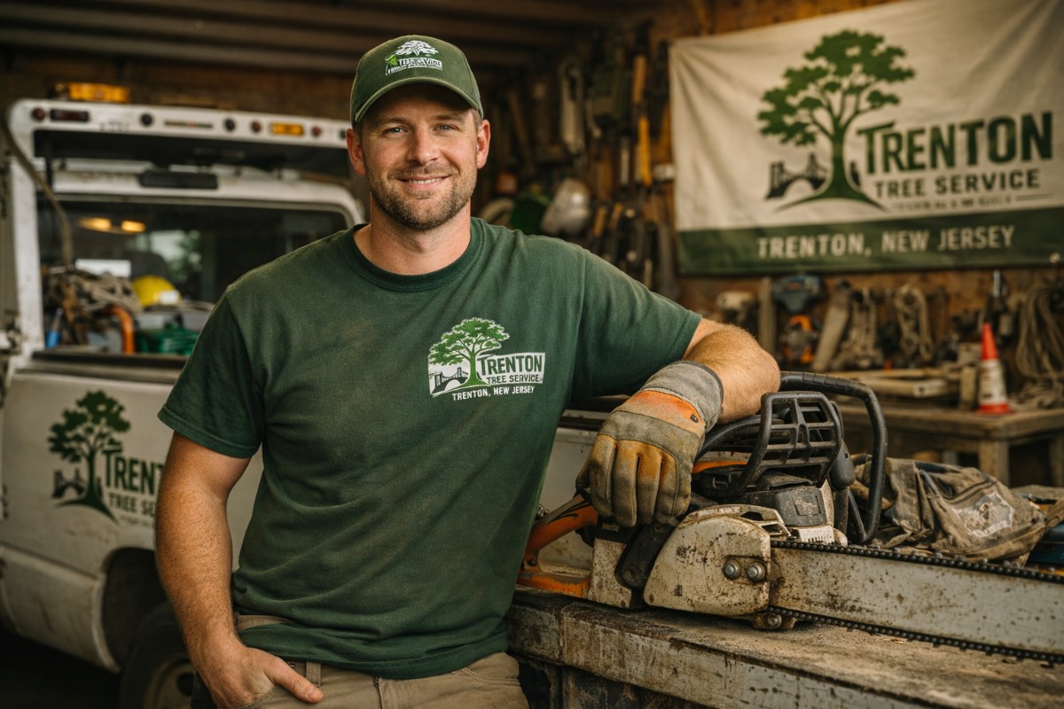 Ryan Callahan, owner of Trenton Tree Service, in his shop